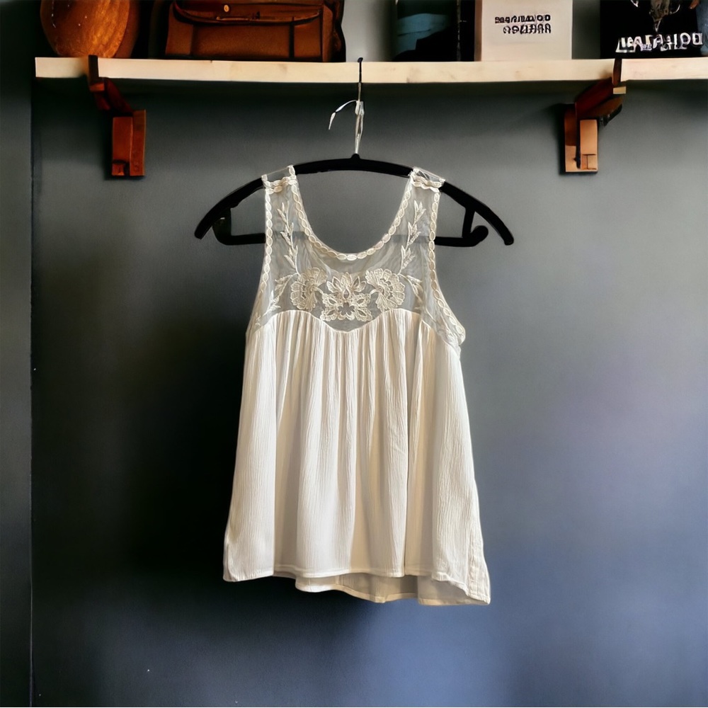 INTU FLORAL MESH FLOWY TANK TOP WHITE SIZE XS